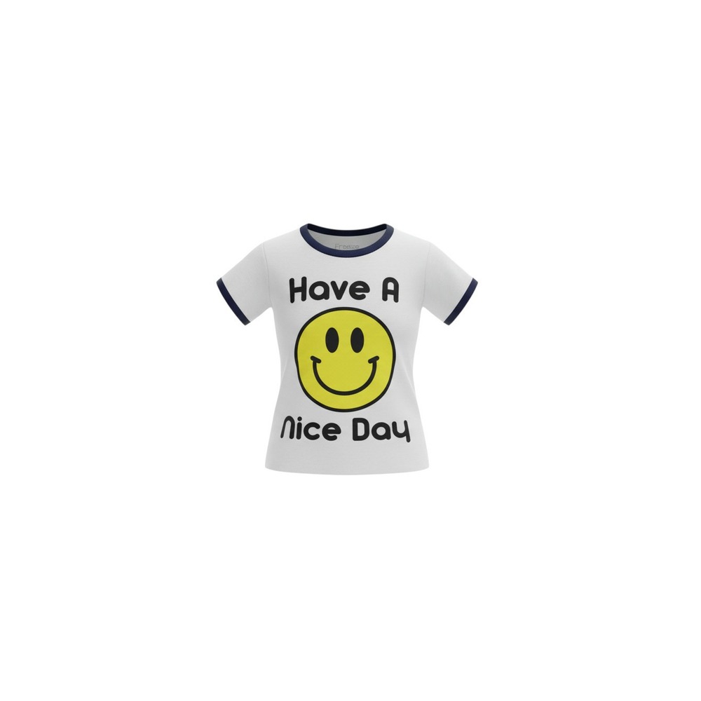 Freeze Ringer Tee Womens XS White Have A Nice Day Smiley Face Graphic Retro